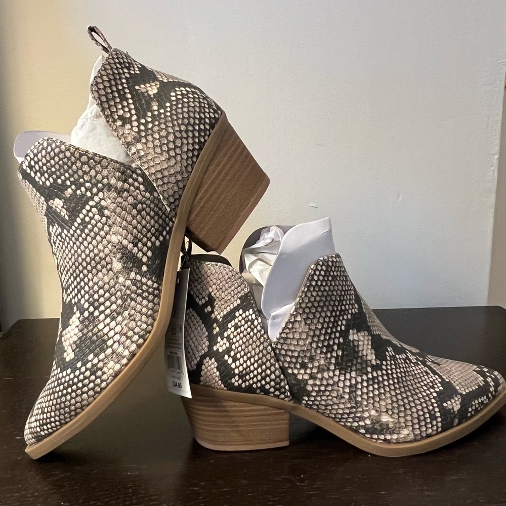 Snake print booties